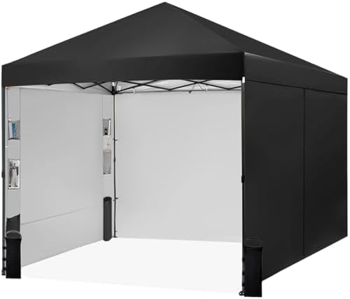 10X10 Pop Up Canopy Tent with 4 Sidewalls, Outdoor, One Push Setup in Pitch black