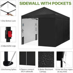 10X10 Pop Up Canopy Tent with 4 Sidewalls, Outdoor, One Push Setup in Pitch black, alternate view 4