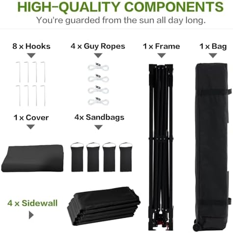 10X10 Pop Up Canopy Tent with 4 Sidewalls, Outdoor, One Push Setup in Pitch black, alternate view 6