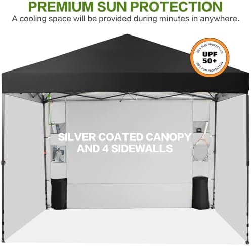 10X10 Pop Up Canopy Tent with 4 Sidewalls, Outdoor, One Push Setup in Pitch black, alternate view 7