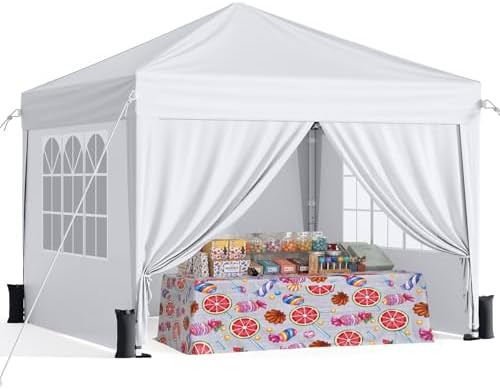 10x10 Pop Up Canopy Tent with 4 Sidewalls, White in White