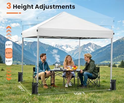 10x10 Pop Up Canopy Tent with Carry Bag, Sandbags & Stakes, Snow White, alternate view 3