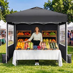 10x10 Pop Up Canopy Tent with Dual Vented Roof, One Push Setup, Black in Black