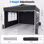 10x10 Pop Up Canopy Tent with Dual Vented Roof, One Push Setup, Black in Black, alternate view 2