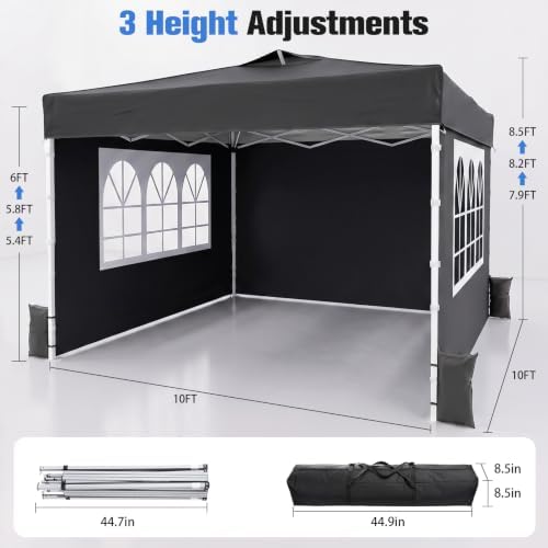 10x10 Pop Up Canopy Tent with Dual Vented Roof, One Push Setup, Black in Black, alternate view 2