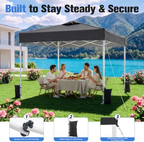 10x10 Pop Up Canopy Tent with Dual Vented Roof, One Push Setup, Black in Black, alternate view 6