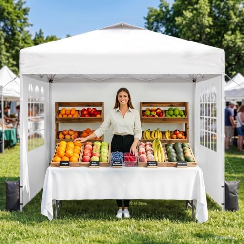 10x10 Pop Up Canopy Tent with Dual Vented Roof, One Push Setup, White in White
