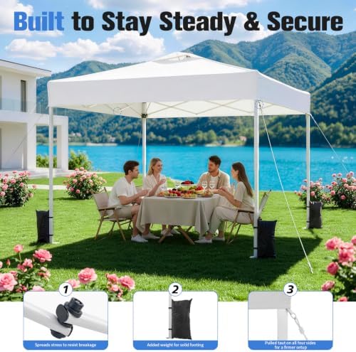 10x10 Pop Up Canopy Tent with Dual Vented Roof, One Push Setup, White in White, alternate view 6