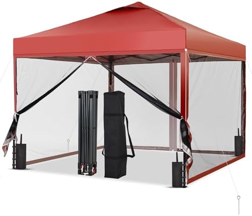 10x10 Pop up Canopy Tent with Mosquito Netting, Easy up Gazebo for Patio, Camping and Garden, Includes 4