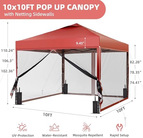 10x10 Pop up Canopy Tent with Mosquito Netting, Easy up Gazebo for Patio, Camping and Garden, Includes 4, alternate view 3