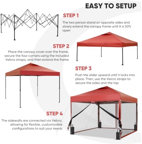10x10 Pop up Canopy Tent with Mosquito Netting, Easy up Gazebo for Patio, Camping and Garden, Includes 4, alternate view 4