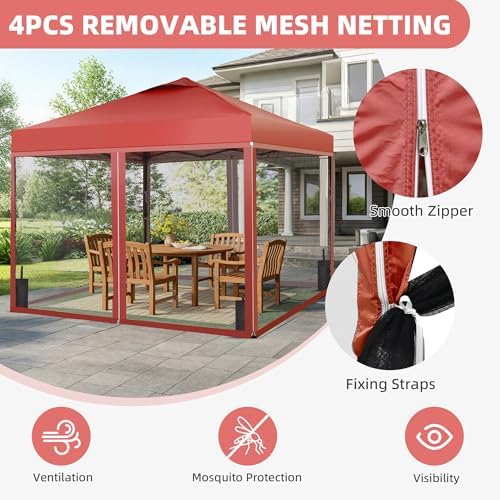 10x10 Pop up Canopy Tent with Mosquito Netting, Easy up Gazebo for Patio, Camping and Garden, Includes 4, alternate view 6