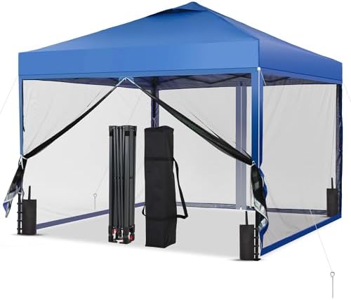 10x10 Pop up Canopy Tent with Mosquito Netting, Easy up Gazebo for Patio, Camping and Garden, Includes 4