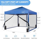10x10 Pop up Canopy Tent with Mosquito Netting, Easy up Gazebo for Patio, Camping and Garden, Includes 4, alternate view 3