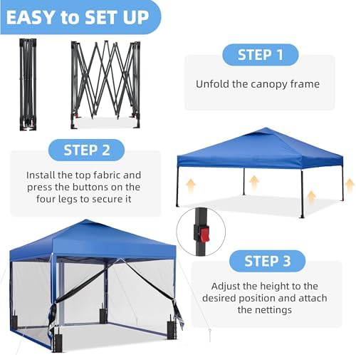 10x10 Pop up Canopy Tent with Mosquito Netting, Easy up Gazebo for Patio, Camping and Garden, Includes 4, alternate view 4