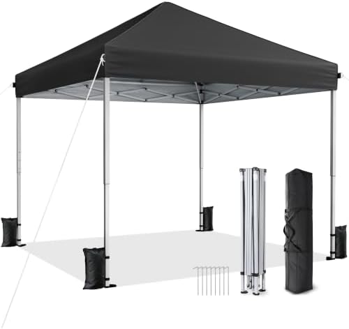 10x10 Pop Up Canopy Tent with One-Push Center Lock, Black in Black