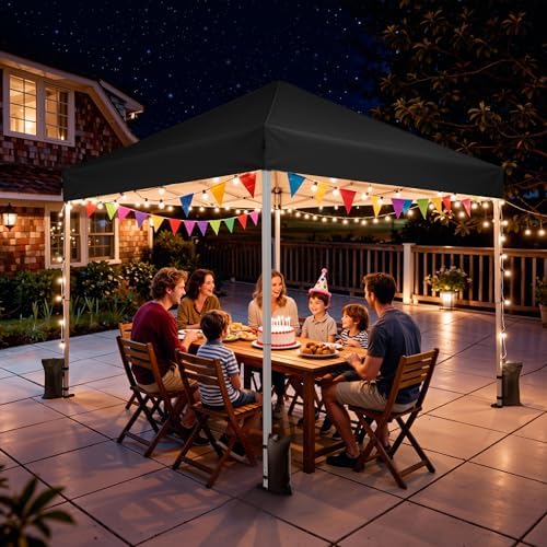 10x10 Pop Up Canopy Tent with One-Push Center Lock, Black in Black, alternate view 2