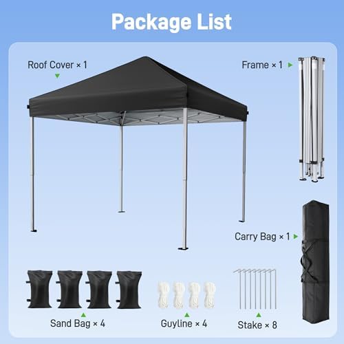 10x10 Pop Up Canopy Tent with One-Push Center Lock, Black in Black, alternate view 5