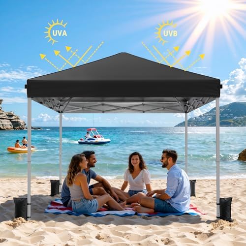 10x10 Pop Up Canopy Tent with One-Push Center Lock, Black in Black, alternate view 6