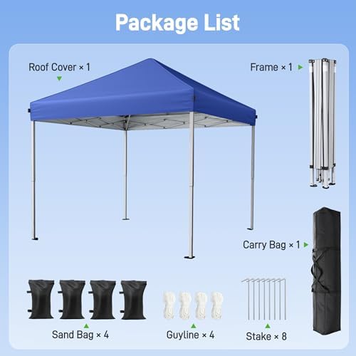 10x10 Pop Up Canopy Tent with One-Push Center Lock, Blue in Blue, alternate view 5