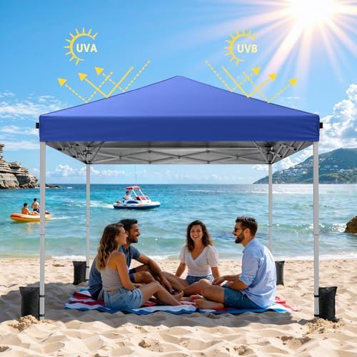 10x10 Pop Up Canopy Tent with One-Push Center Lock, Blue in Blue, alternate view 6