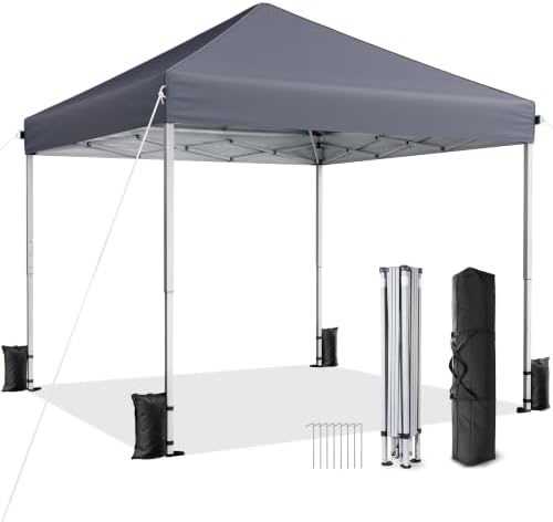 10x10 Pop Up Canopy Tent with One-Push Center Lock, Dark Gray in Dark Gray