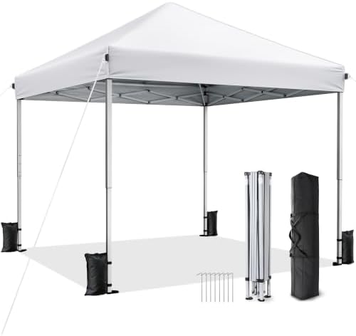 10x10 Pop Up Canopy Tent with One-Push Center Lock, White in White