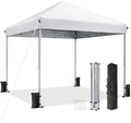 10x10 Pop Up Canopy Tent with One-Push Center Lock, White in White
