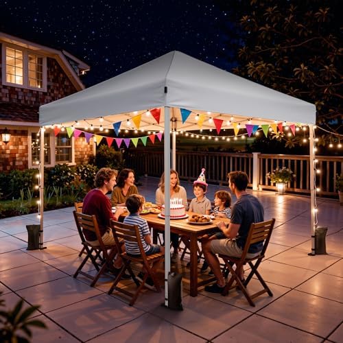 10x10 Pop Up Canopy Tent with One-Push Center Lock, White in White, alternate view 2