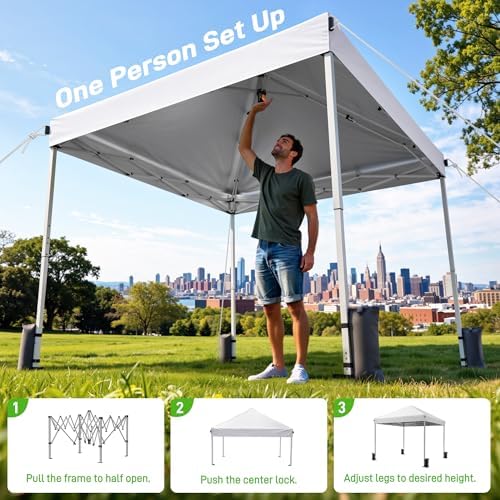 10x10 Pop Up Canopy Tent with One-Push Center Lock, White in White, alternate view 4