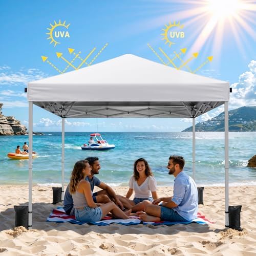 10x10 Pop Up Canopy Tent with One-Push Center Lock, White in White, alternate view 6