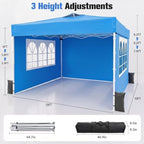 10x10 Pop Up Canopy Tent with One Push Setup, 3 Adjustable Heights, Blue in Blue, alternate view 2