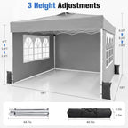 10x10 Pop Up Canopy Tent with One Push Setup, 3 Adjustable Heights, Gray in Gray, alternate view 2