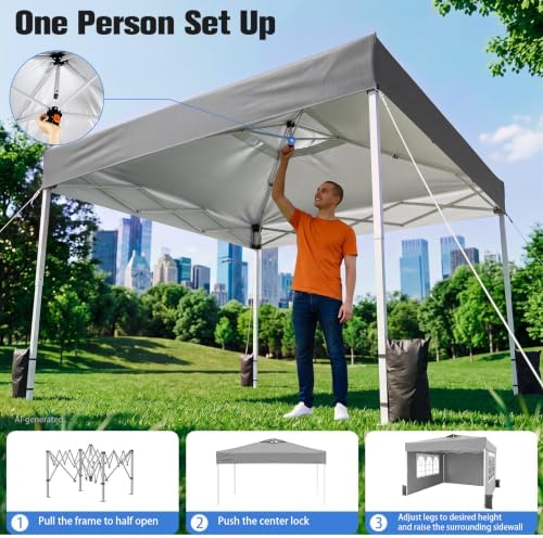 10x10 Pop Up Canopy Tent with One Push Setup, 3 Adjustable Heights, Gray in Gray, alternate view 3
