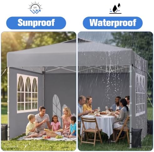 10x10 Pop Up Canopy Tent with One Push Setup, 3 Adjustable Heights, Gray in Gray, alternate view 5