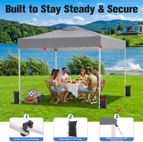 10x10 Pop Up Canopy Tent with One Push Setup, 3 Adjustable Heights, Gray in Gray, alternate view 6