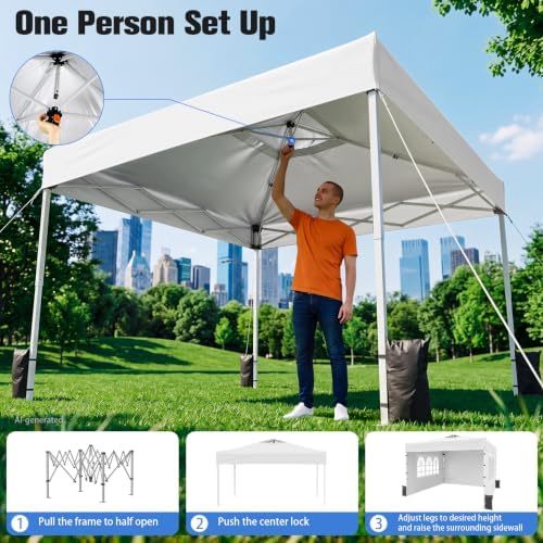 10x10 Pop Up Canopy Tent with One Push Setup, 3 Adjustable Heights, White in White, alternate view 3