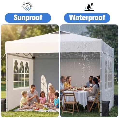 10x10 Pop Up Canopy Tent with One Push Setup, 3 Adjustable Heights, White in White, alternate view 5