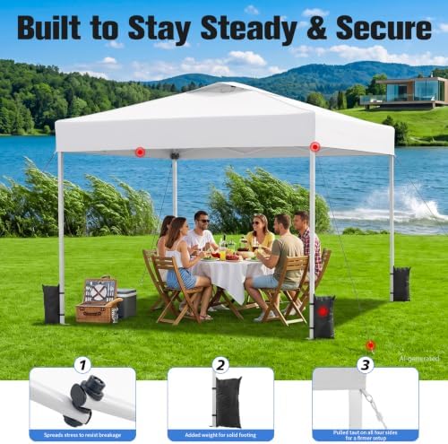 10x10 Pop Up Canopy Tent with One Push Setup, 3 Adjustable Heights, White in White, alternate view 6