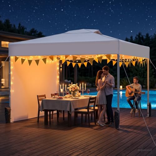 10x10 Pop Up Canopy Tent with One Push Setup, 3 Adjustable Heights, White in White, alternate view 7