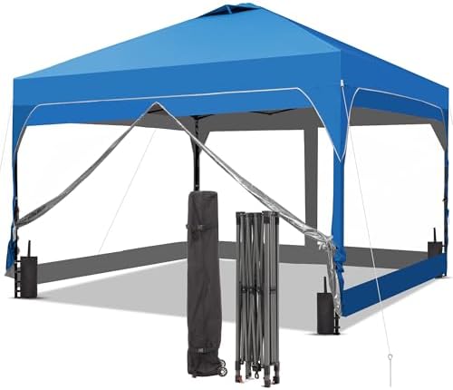 10x10 Pop Up Canopy Tent with One Push Setup, Outdoor Sun Shade Canopy for Backyard Party, Easy Up Instant