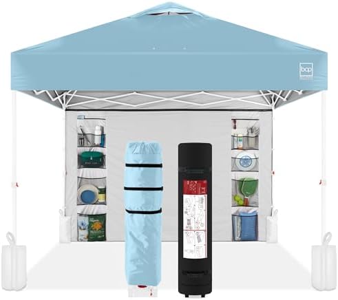10x10 Pop Up Canopy Tent with Sidewall, Blue/White