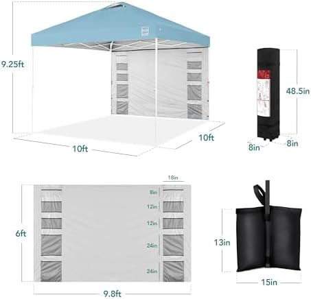 10x10 Pop Up Canopy Tent with Sidewall, Blue/White, alternate view 3