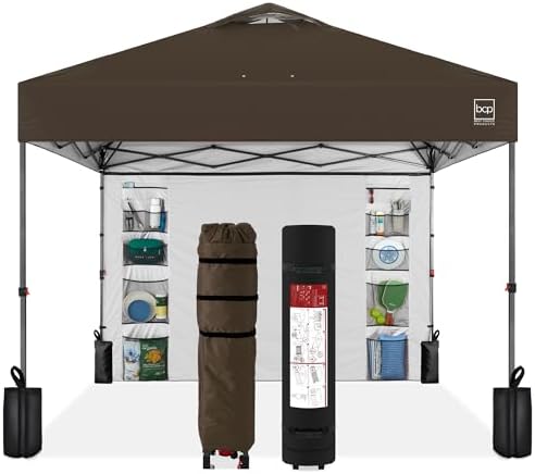 10x10 Pop Up Canopy Tent with Sidewall, Brown in Brown