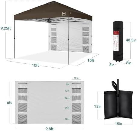 10x10 Pop Up Canopy Tent with Sidewall, Brown in Brown, alternate view 3