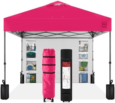 10x10 Pop Up Canopy Tent with Sidewall, Hot Pink