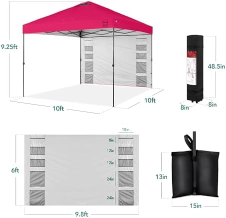 10x10 Pop Up Canopy Tent with Sidewall, Hot Pink, alternate view 3