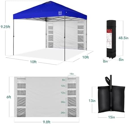 10x10 Pop Up Canopy Tent with Sidewall, Resort Blue, alternate view 3