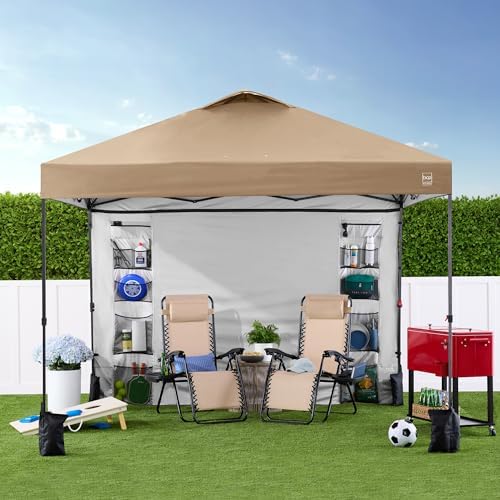 10x10 Pop Up Canopy Tent with Sidewall, Tan, alternate view 2