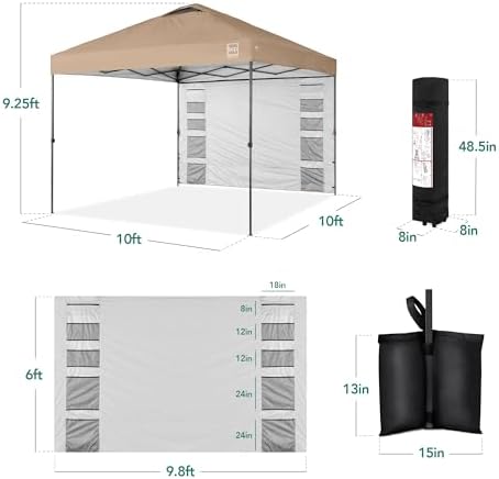 10x10 Pop Up Canopy Tent with Sidewall, Tan, alternate view 3